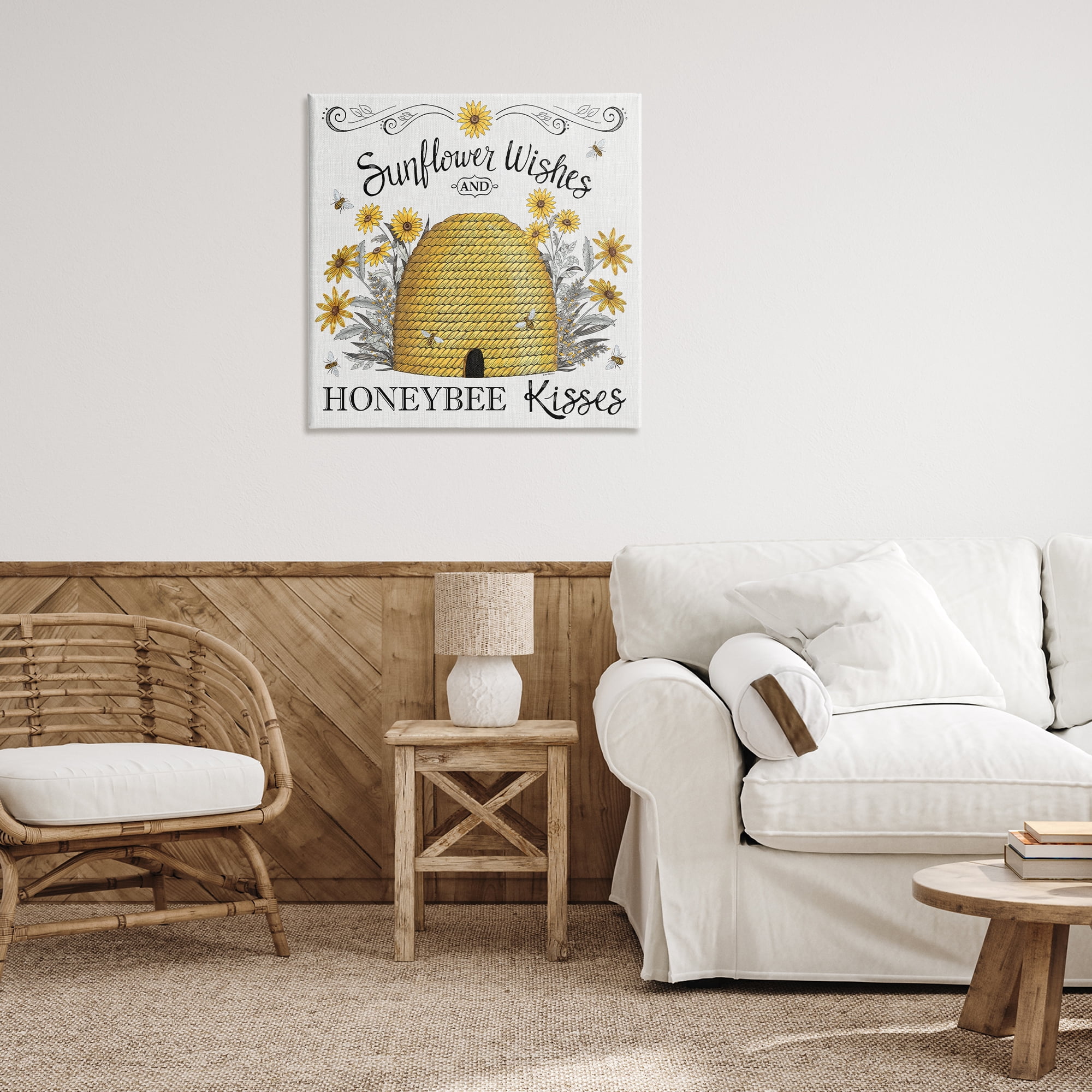 Stupell Industries Sunflower Wishes Honeybee Kisses Plants & Flowers Painting Wrapped Canvas Art Print Wall Art, 30 x 30