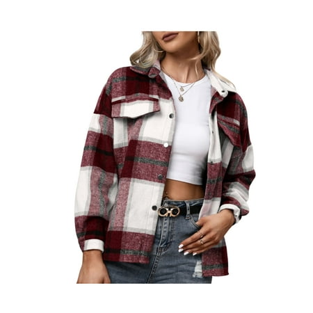 Button Down Collared Neck Plaid Flannel Shacket