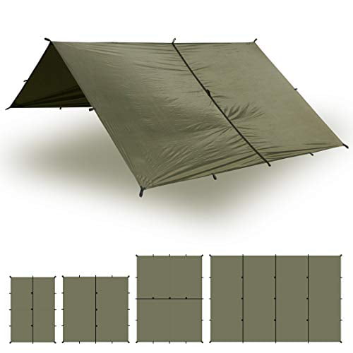 10x7 100% Waterproof Lightweight SilNylon Bushcraft Camping Shelter 13x10 20x13 Olive Drab or Camo Aqua Quest Safari Tarp 10x10