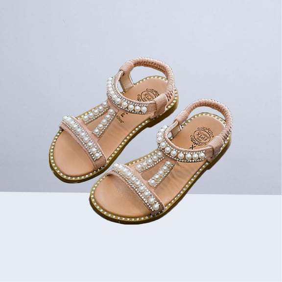 WEUVEB Girls Khaki PU Sandals with Pearls for Baby Girls Perfect for Parties and Daily Wear Size 3