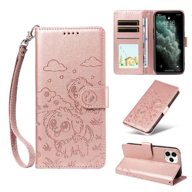 Funda Cartera GANGXUN con Diseño de Perrito en Relieve para iPhone 11 Pro , Protección 360° con Ranuras y Correa Desmontable