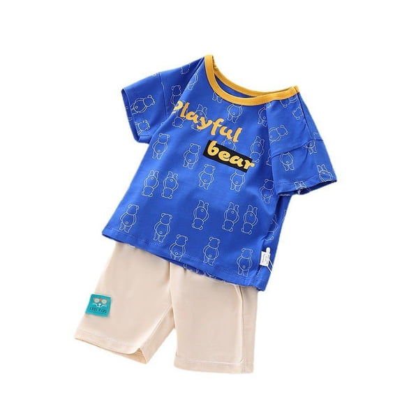 Summer Boys' New Letter All Over Bear Short Sleeve Set Summer Boys' Casual Fashion Shorts Two Piece Set