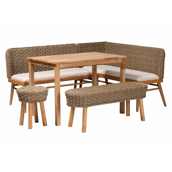 bali & pari Denver Natural Seagrass and Acacia Wood 5-Piece Dining Nook Set