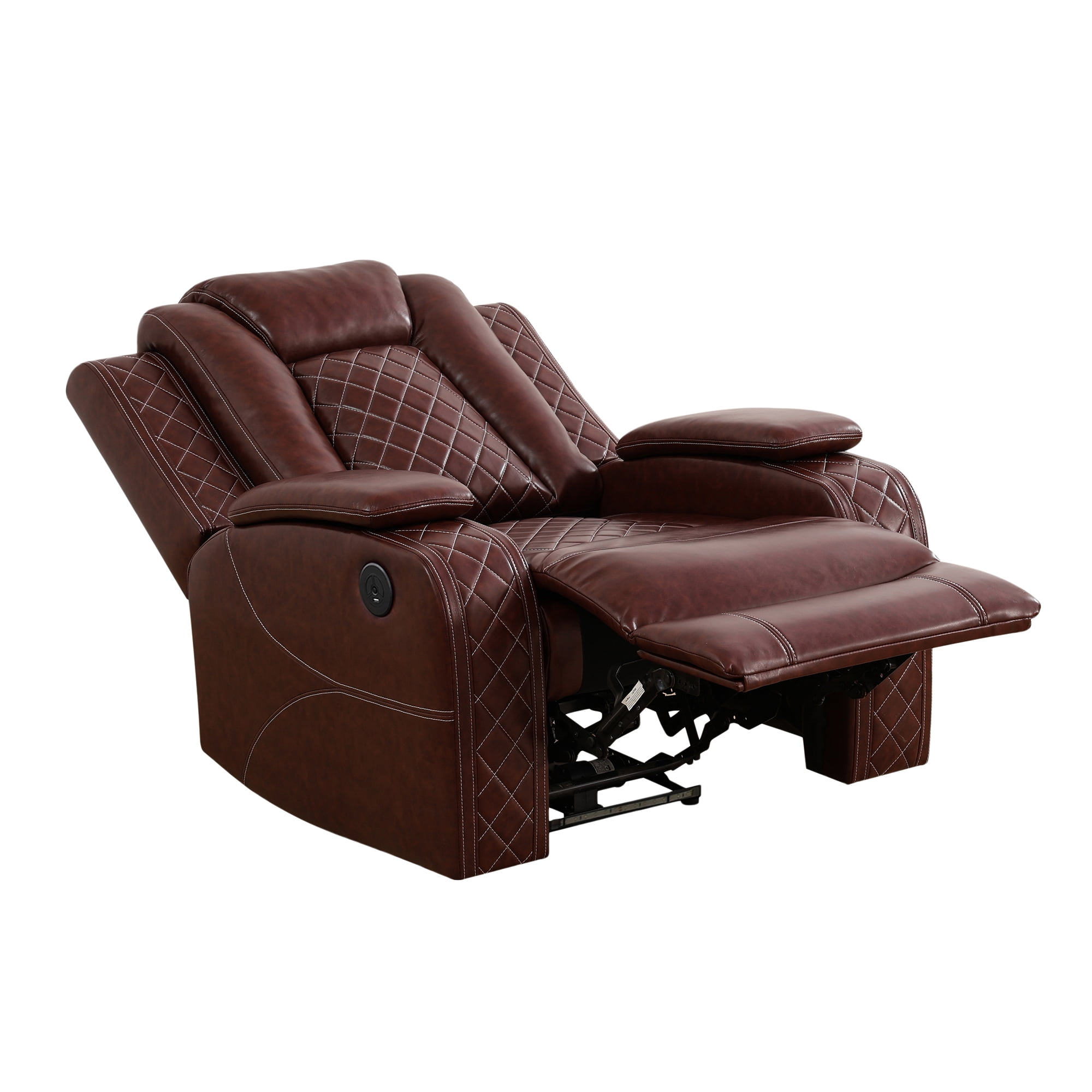 Recliner Chair, Living Room Furniture Power Leather 3 Seater Reclining Sofa with LED Lights/Storage Console/Cup Holders (Brown)