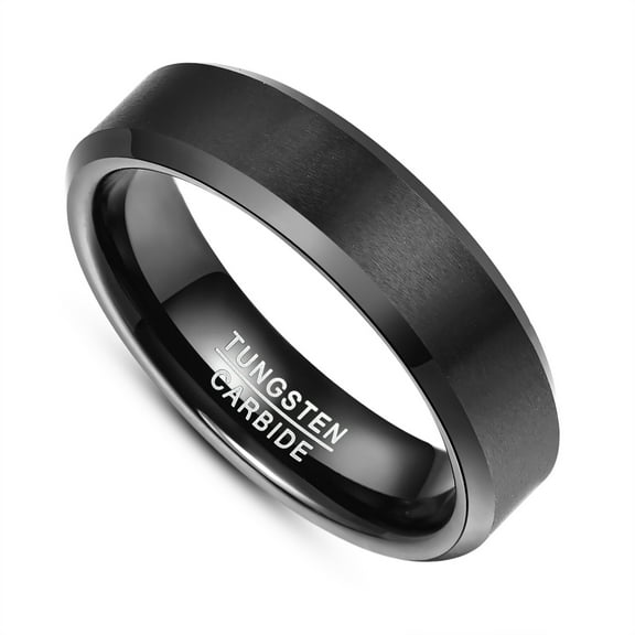 6mm Black Tungsten Ring Men's Matte Finish Wedding Bands Beveled Edge Tungsten Ring Size 6-13