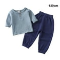 thumbnail image 3 of Spring Summer Children T-shirt Elastic Waist Trouser Set Long Sleeve Round Neck Tops Pants Kit Clothes Birthday Gift Blue Navy Blue 130cm, 3 of 9