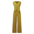 thumbnail image 4 of Women's 2 Piece Casual Juniors Pant Suits formal Outfits Womens Button Sleeveless Dressy Pant Suits for A Wedding Plus Size Vest Shirt Straight Wide Leg Trousers with, 4 of 8