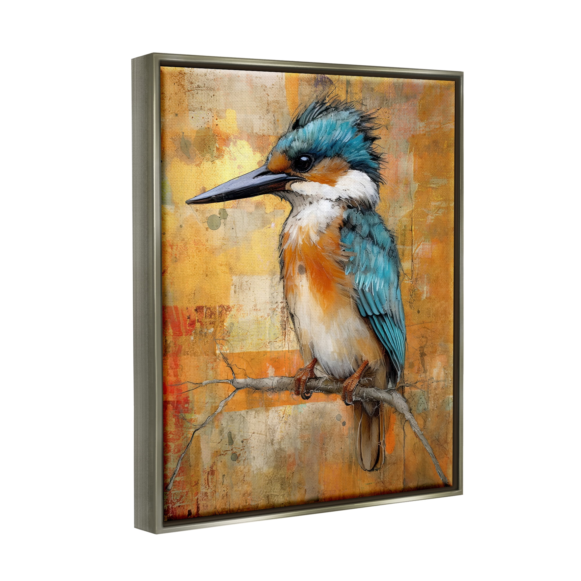 Stupell Industries Blue Jay Modern Painting Animals & Insects Painting Gray Floater Framed Canvas Art Print Wall Art, 25 x 31