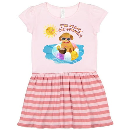 

Inktastic I m Ready for Summer Puppy in Pool with Drink Gift Toddler Girl Dress