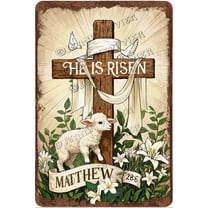 He is Risen Matthew 28:6 Easter Sign Floral Printed Cross Sign Religious Easter Hanging Decorations for Wall Home Indoor Outdoor Spring Decor 8x12 inches