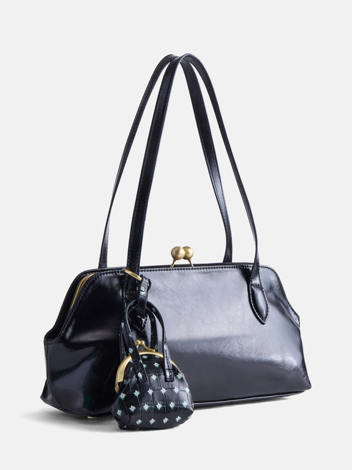 Free Assembly Women’s Shoulder Bag with Bag Charm, Black
