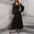 thumbnail image 2 of Vynhevius Womens Solid High-waist Dress Long Lantern Sleeve V Neck Flowy Maxi, 2 of 6