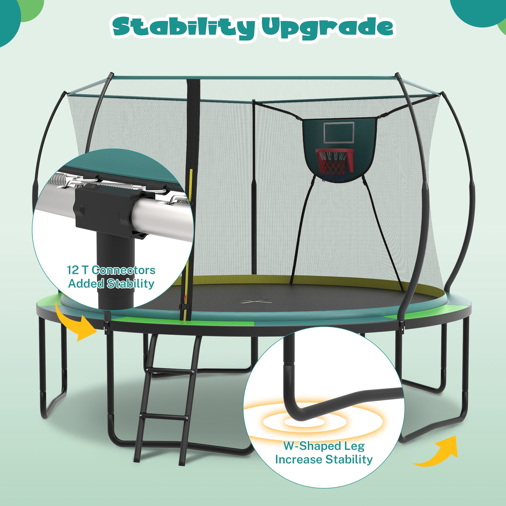12FT Trampoline for Kids with No-gap Design, SHINPT Outdoor Trampoline with Basketball Hoop, 12FT Kids Trampoline with 1200LBS Capacity, Big Trampoline Outdoor for Backyard, Large Trampoline Outdoor