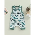 thumbnail image 2 of Franhais Newborn Sleeveless Patchwork Edge Romper, Marine Animals Printed Round Neck Snap Crotch Loose Fit Bodysuit, 2 of 8