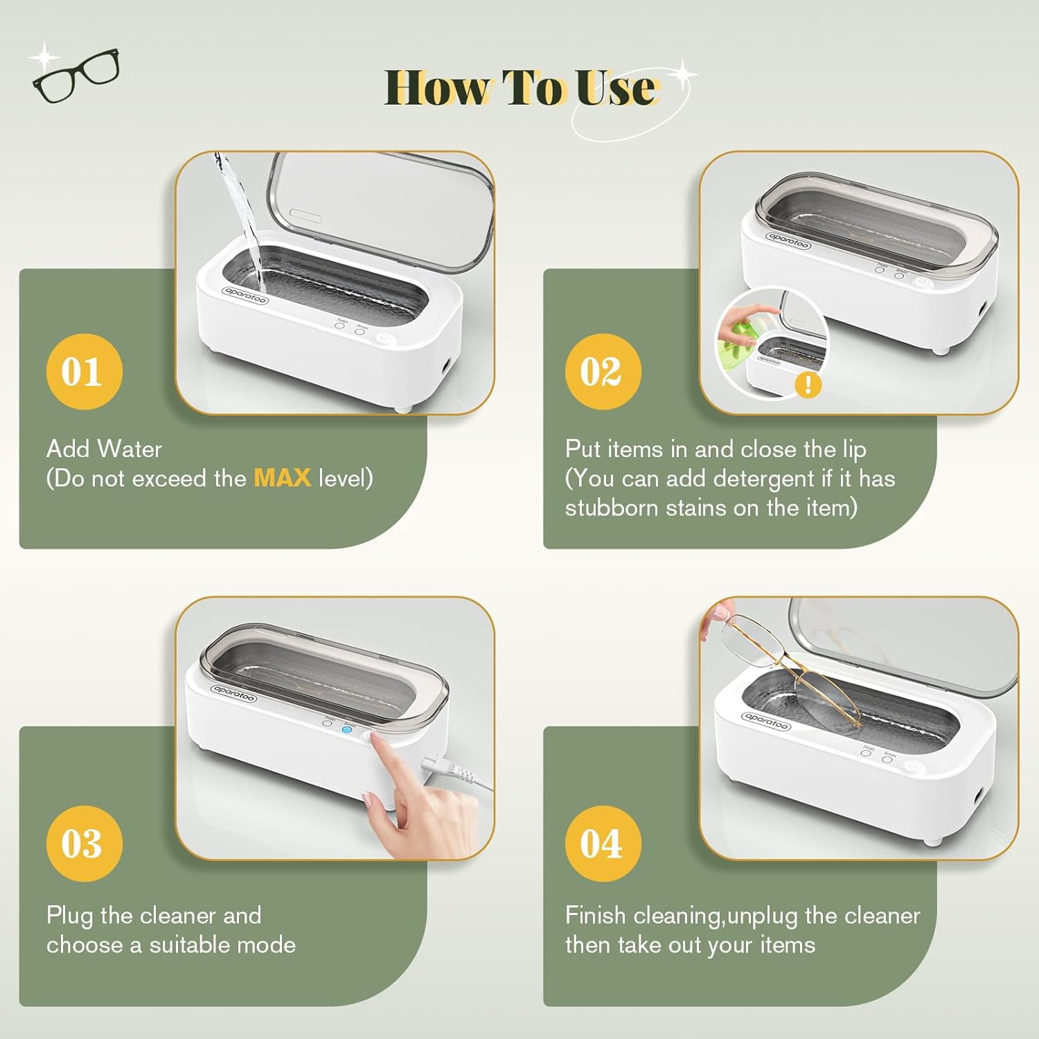 Ultrasonic Jewelry Cleaner, 12oz 48khz Professional Ultrasonic Cleaning Machine for Jewelry Eyeglasses Watches Rings