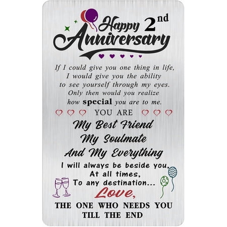 2 Year Yr Anniversary Personalized Gifts for Him Husband Her Men Happy 2nd Wedding Anniversary Engraved Wallet Card Gift for Wife Women Boyfriend