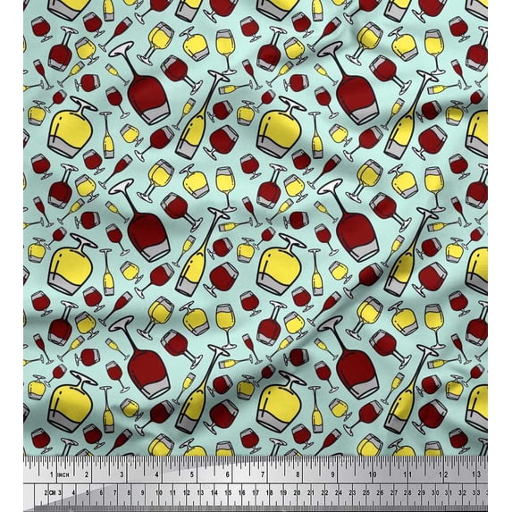 Soimoi Cotton Voile Fabric Bottle & Wine Glass Bar Print Sewing Fabric Yard 42 Inch Wide