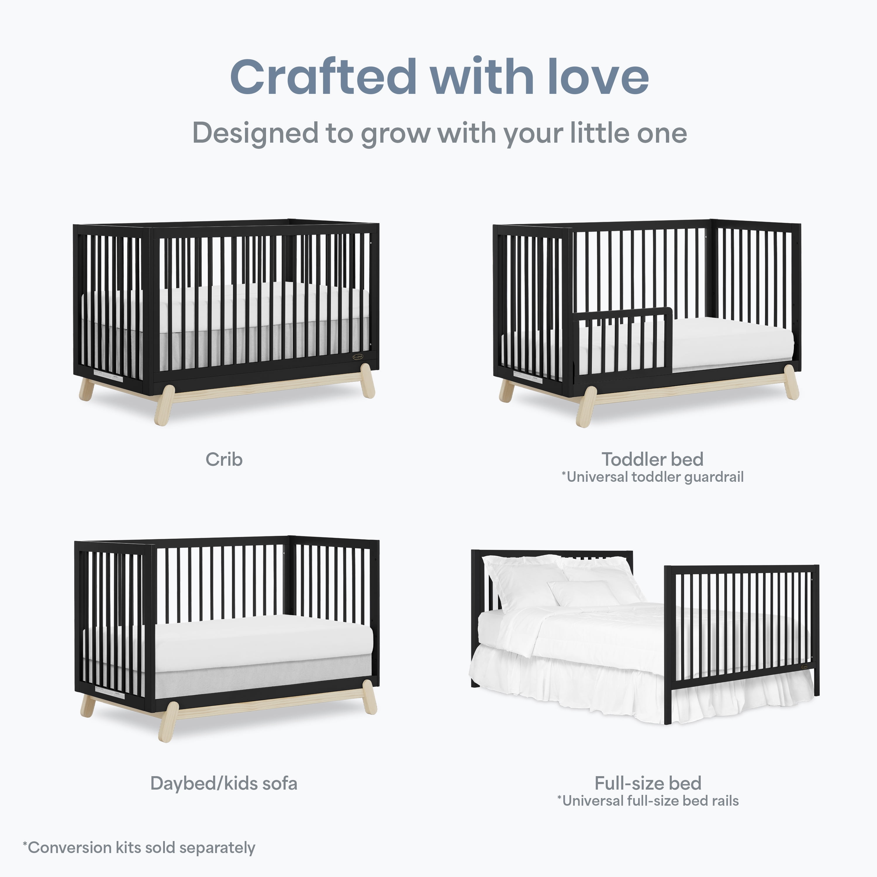 Dream On Me Hygge 5-in-1 Convertible Crib, Matte Black Vintage