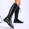 thumbnail image 6 of Y-375 Black Ladies Casual Solid Fall Winter Boots Round Toe Lace Up Low Heel Fashionable Knee High Boots, 6 of 9