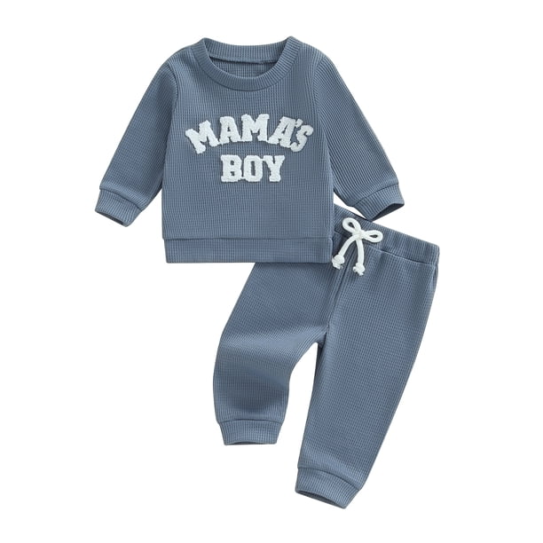 Conjunto de dos piezas para bebé niño: sudadera de manga larga con bordado de letras y pantalones con cintura elástica. Ideal para otoño.