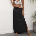 thumbnail image 4 of Lu's Chic Women's Sexy Wrap Skirt Cover Up Linen Beachwear Beach Fringe Polyester Fitted High Slit Light Beach Skirt Black Small-X-Large, 4 of 4
