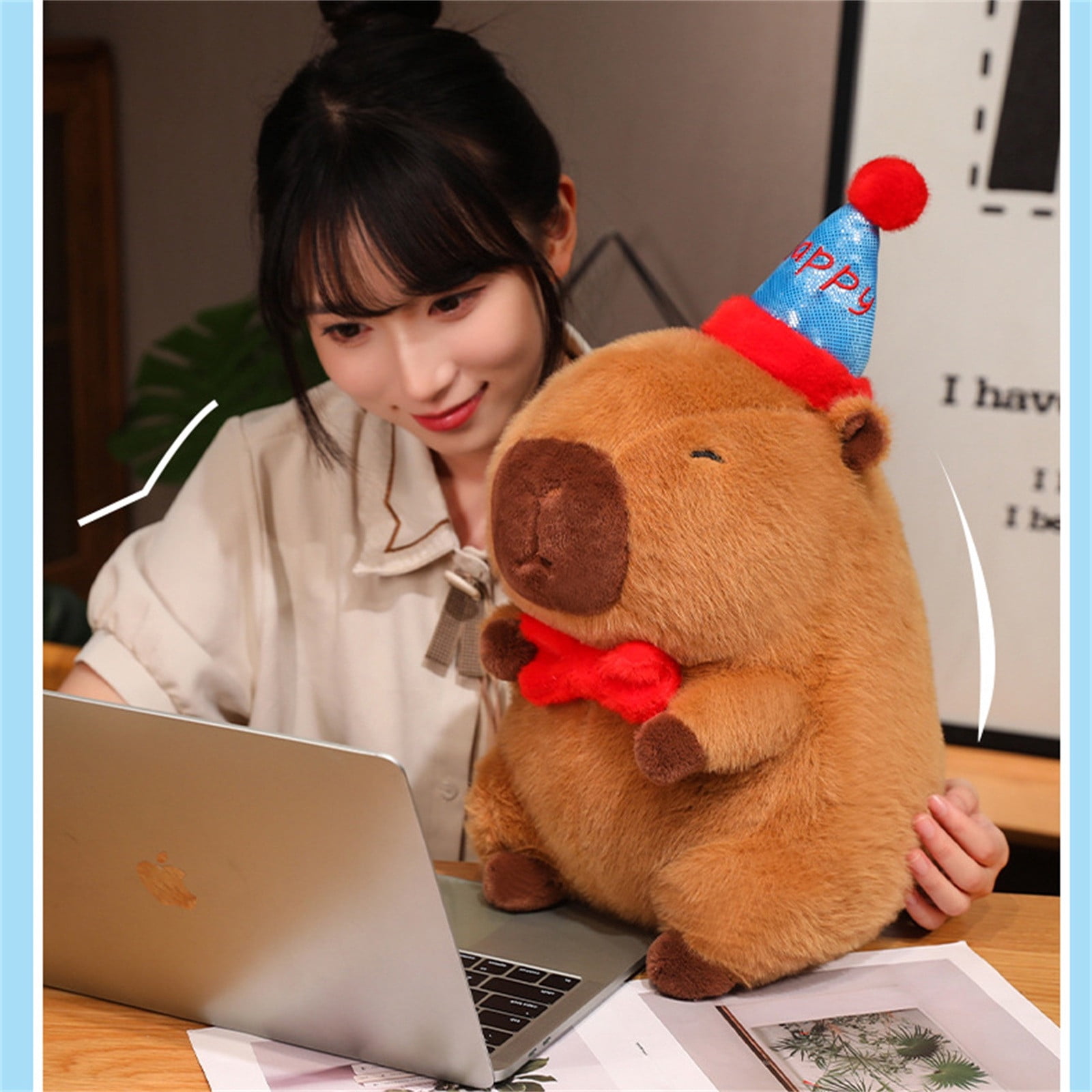 21.6" Capybara Plushies Toy - Wearing A "Happy" Hat - Cuddly Soft Huggable Stuffed Animals Plush Pillows, Birthday Chirstmas Graduation Back to School Perfect Gifts for Women Teens & Fans