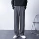 thumbnail image 1 of Pantalones largos para hombre, color liso, con cremallera, botones, pierna recta, pierna ancha, pantalones de traje casuales, pantalones de poliéster para hombre, 1 of 6