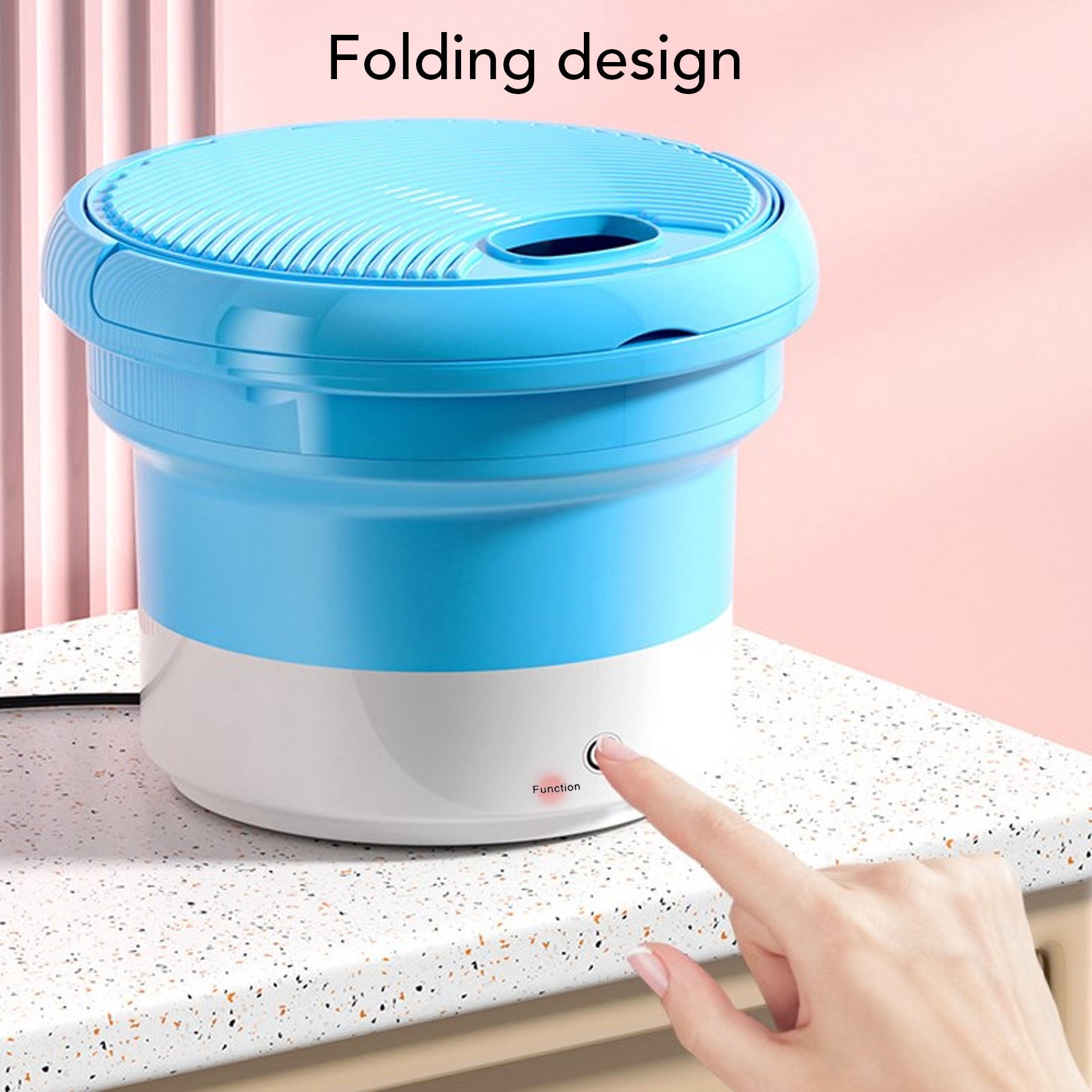 Suodoka Portable Foldable Washing Machine Small Laundry Washer For Underwear Trousers Socks Blue Folded Height 4.33 inches / 11 cm Unfolded 12.6 inches / 32 cm Easy Storage Top Load Design