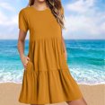 thumbnail image 2 of Diufon Womens Plus Size Dresses Solid Color Dress Round Neck Short Sleeve Midi Dress with Pockets, 2 of 6
