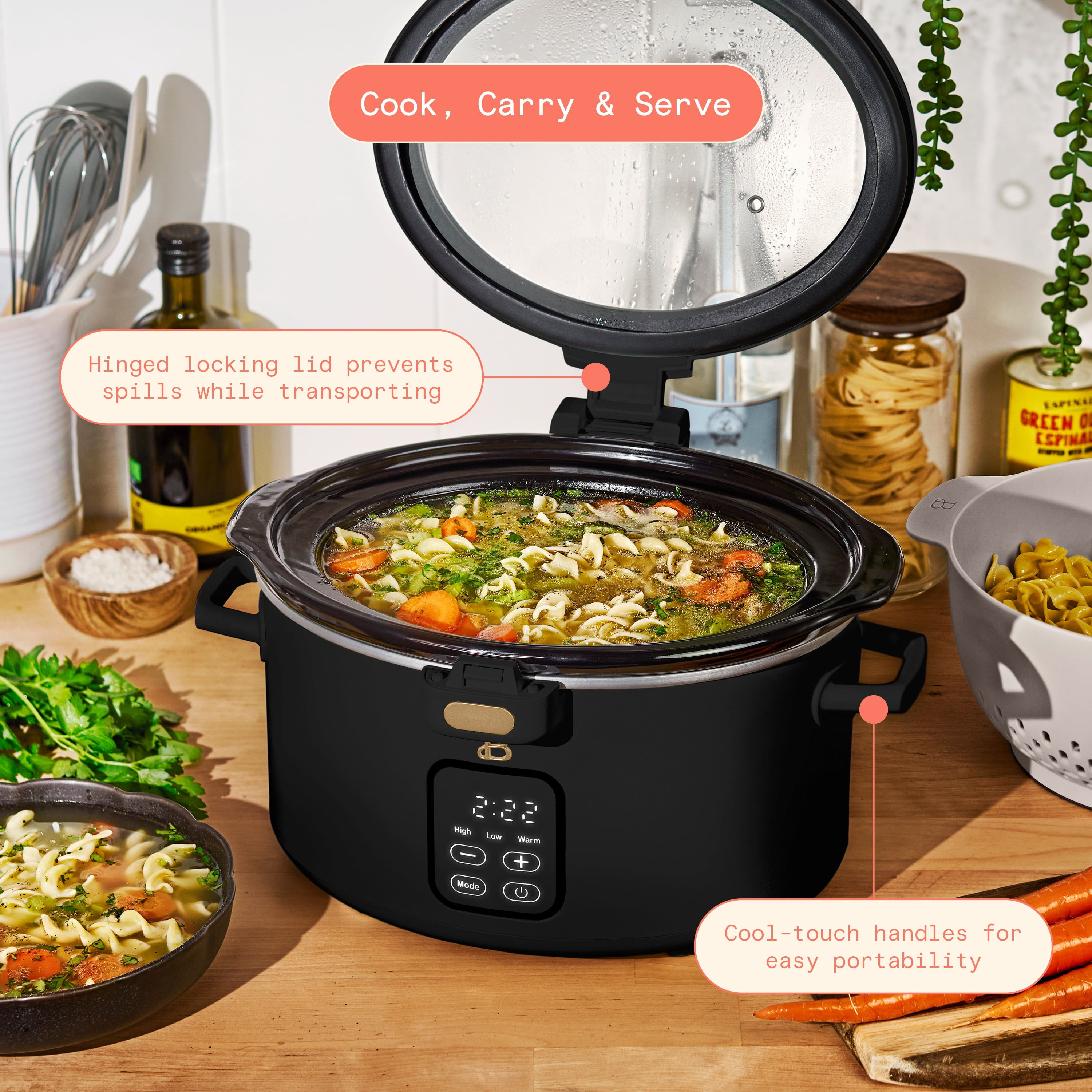 Beautiful 4 0 QT Prog Slow Cooker with Hinger Lid Wildflower Black by Drew Barrymore