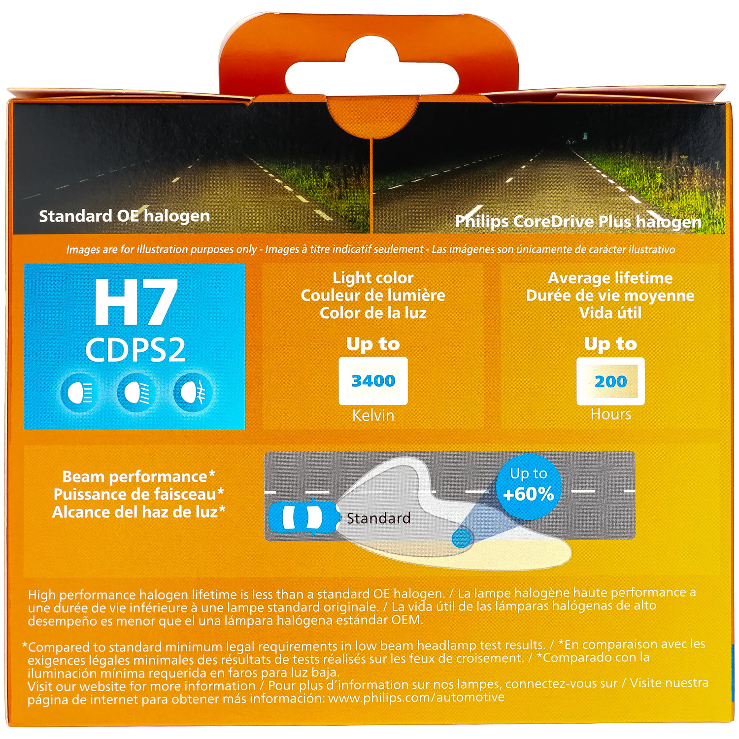 Philips CoreDrive Plus H7 Halogen Headlight Bulbs, 2 Pack, Fits Select Vehicles
