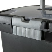 Sterilite Portable File Box, Letter-Size Plastic File Storage Box with Handle and Divided Lid Storage Compartment, Black