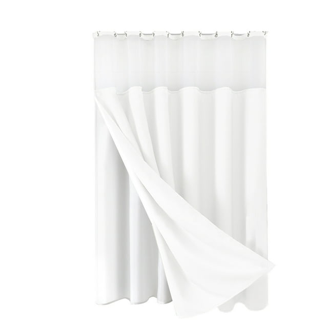 Crochets de Rideau de Douche 3-en-1 Rideau de Douche Tissé et Ensemble de Doublure Transparente, avec 12 Crochets en Acier Inoxydable, Double Face pour Salle de Bain Rideau de Douche en Tissu polyester Résistant