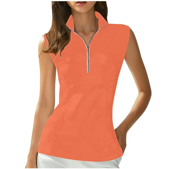 Yuyuzo Workout Tank Tops for Women 3/4 Zip up Lapel V Neck Athletic Yoga Top Sleeveless Golf Tennis Shirts