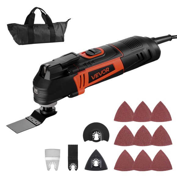 VEVOR Multitool Oscillating Tool, 4Amps Electric Oscillating Multi Tool Corded with 6 Variable Speeds 7000 - 19000 OPM, 3.2° Oscillating Angle, 13PCS Saw Accessories, LED Work Light & Tool Bag