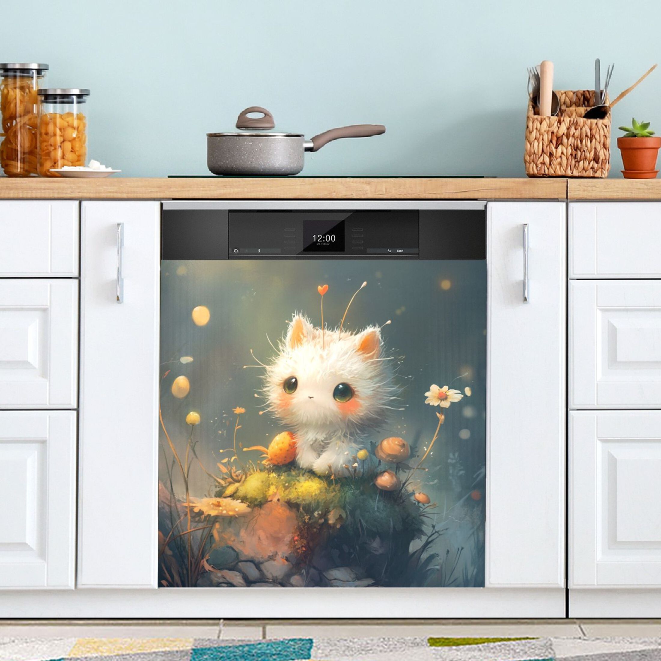 Dishwasher Magnetic Sticker 23x26 Inch Refrigerator Magnetic Sticker Washing Machine Magnetic Sticker Kitchen Panel Magnetic Sticker Home Decor Love White Cat