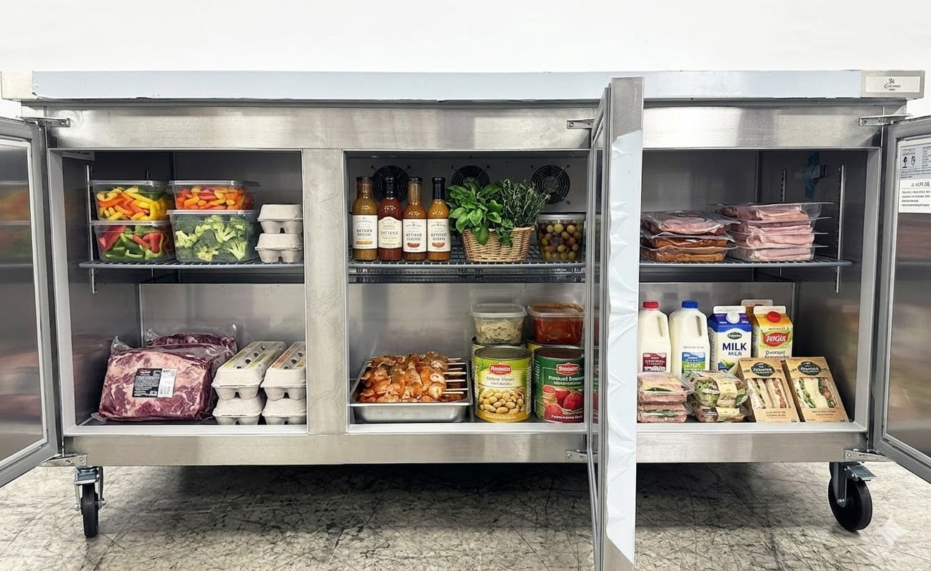 72" NSF Undercounter 3-Door Commercial Refrigerator – 21 Cu.Ft Stainless Steel Worktop Fridge with Auto Defrost & R290 Refrigerant