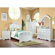 Acme Furniture Estrella Full Bed Collection Kids Princess Bedroom with Crown Carved Headboard, White