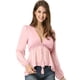 thumbnail image 2 of Top de gasa transparente Allegra K con mangas largas y cuello en V profundo para mujer Rosa XS, 2 of 6