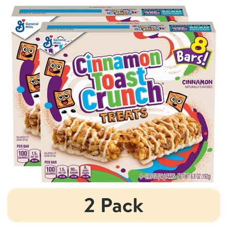 (2 pack) Cinnamon Toast Crunch Cereal Treat Bars, Snack Bars, 8 Count, 6.8 oz