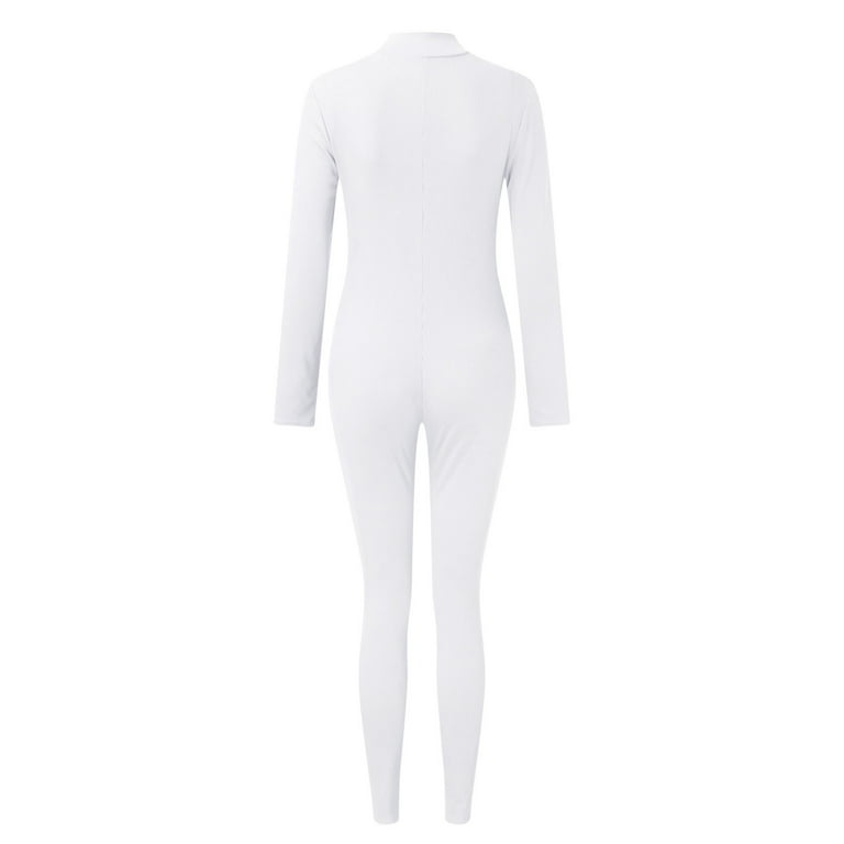 ZIZOCWA Skin Tight Bodysuit Long Sleeve Club Romper Women'S Zipper V Neck  Long Sleeve Jumpsuit Rompers Bodysuit Catsuit Sport Jumpsuit Light Pant  Suit Women 