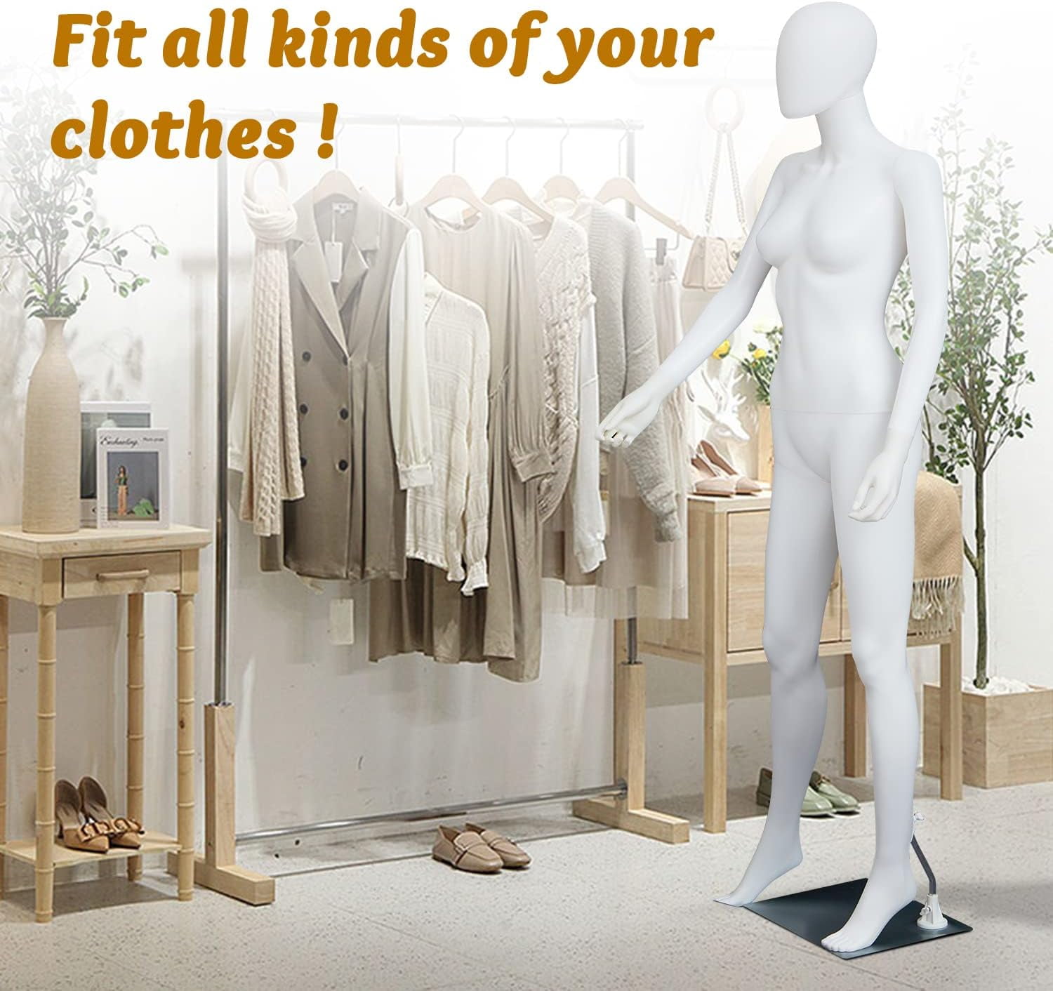 Kinbor 6FT Female Mannequin Dress Form Display, Manikin Torso Stand Realistic Full Body Mannequin for Retail Clothing Shops, Halloween Christmas Cosplay, White(Posture A)