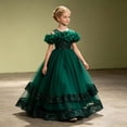 thumbnail image 2 of HJYCHN Girls' Dresses off Shoulder Long Layered Tutu Gown with Ruffled Neckline for Toddler Dress 7-8 Years, 2 of 9