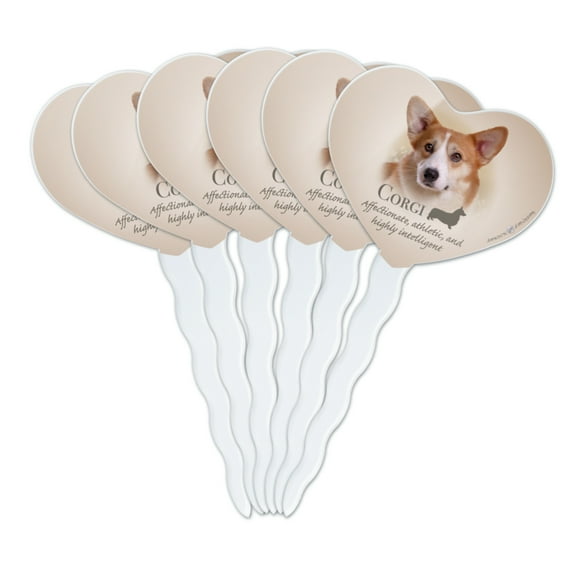 Corgi Dog Breed Heart Love Cupcake Picks Toppers Decoration Set of 6