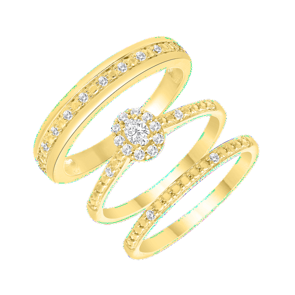 Brilliance Fine Jewelry 1/3 Carat Lab Grown Diamond Trio Ring Set in 14KT Gold Plated Sterling Silver