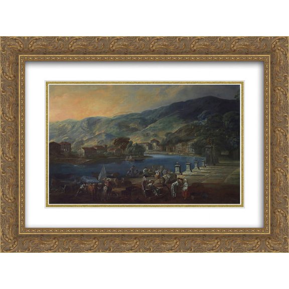 Luis Paret y Alcazar 2x Matted 24x20 Gold Ornate Framed Art Print 'View of El Arenal in Bilbao'