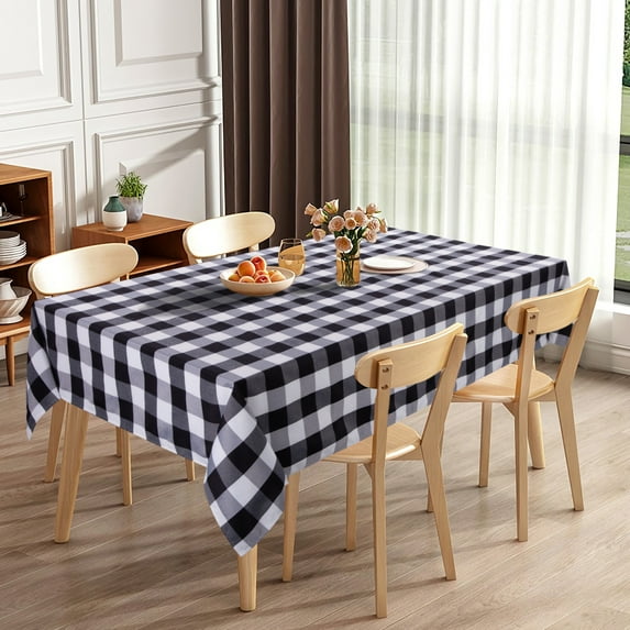 Haperlare Buffalo Plaid Tablecloth Farmhouse Yarn Dyed Textured Rectangle Table Cloth for Outdoor Picnic Kitchen Holiday Dinner, 55" x 84", Black White