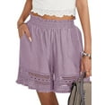 thumbnail image 6 of STARVNC Women Hollow Out Ruffle High Waisted Smocked Pocket Shorts, 6 of 7