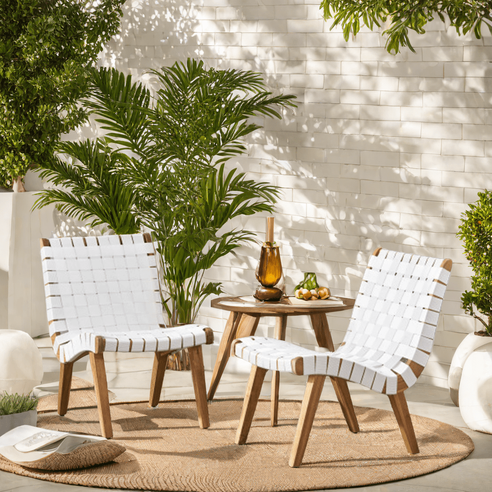 2PCS Scandinavian Cognac Woven Chair Boho All Wood acacia Living Room Chairs Side Modern Accent Chairs for Bedroom Balcony Sunroom