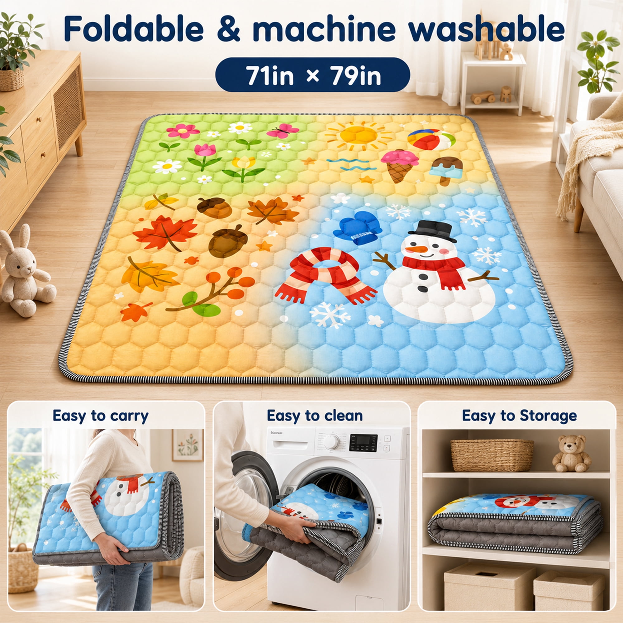 BEAUTYPEAK Large Baby Play Mat, 71"x79" Crawling Mat for Floor, Non-Slip Foldable Mat for Toddlers and Babies